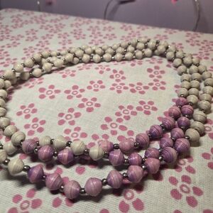Elegant Upcycled Purple and Cream Paper Bead Necklace